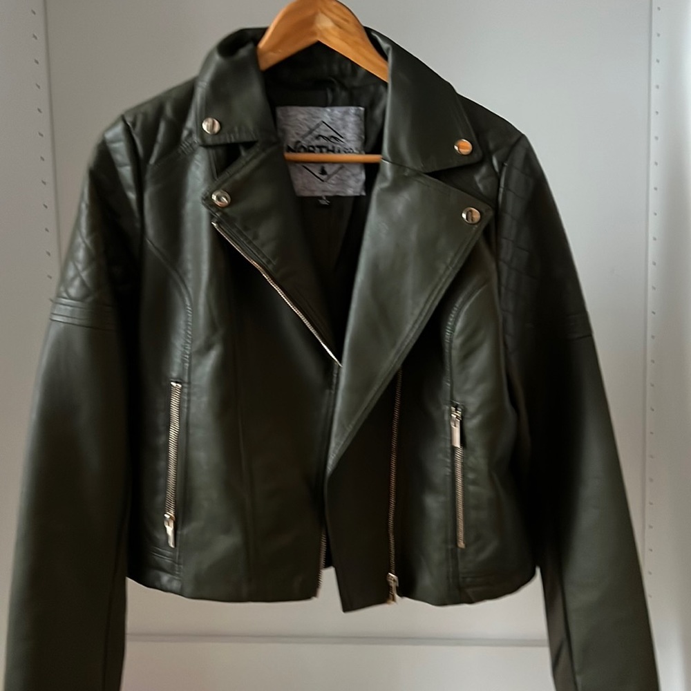 North and Co quilted faux leather Moto jacket S Woodland Green